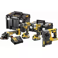 Аккумуляторный набор Dewalt DCK422P3T: дрель-шуруповерт + шуруповерт + УШМ + перфоратор, с 3 АКБ 5 Ач и ЗУ, в 2 кейсах TSTAK DCK422P3T-QW