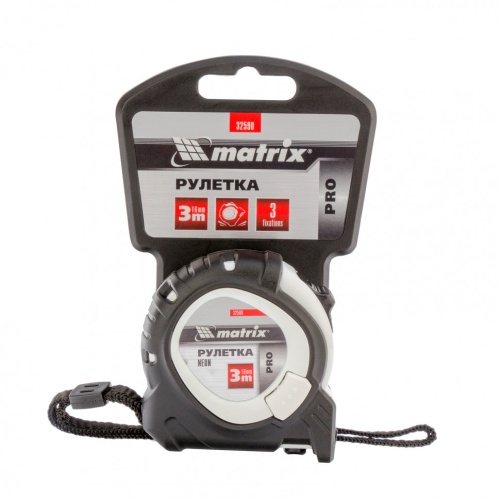 Рулетка Neon,3 м x 16 мм,обрезиненный корпус,3 фиксации,Pro Matrix фото 4