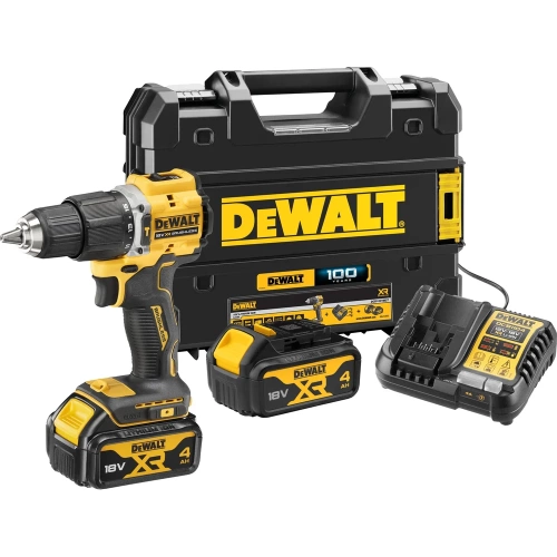 Аккумуляторная ударная дрель-шуруповерт DEWALT DCD100YM2T, 18 В, 1650 об/мин, 28050 уд/мин, с 2 АКБ 4 Ач и ЗУ, в кейсе TSTAK DCD100YM2T-QW