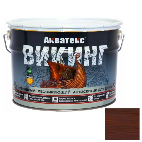 Антисептик для дерева гибридный Акватекс Викинг лессирующий полуматовый Орех 9 л