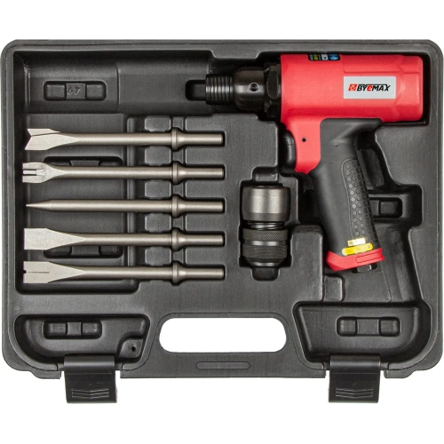 Пневмозубило с виброзащитой BYEMAX в наборе с зубилами, 3800 уд/мин, боек D22xL57, 9.3 Дж BM-128RSK Пневмозубило с виброзащитой BYEMAX в наборе с зубилами, 3800 уд/мин, боек D22xL57, 9.3 Дж BM-128RSK