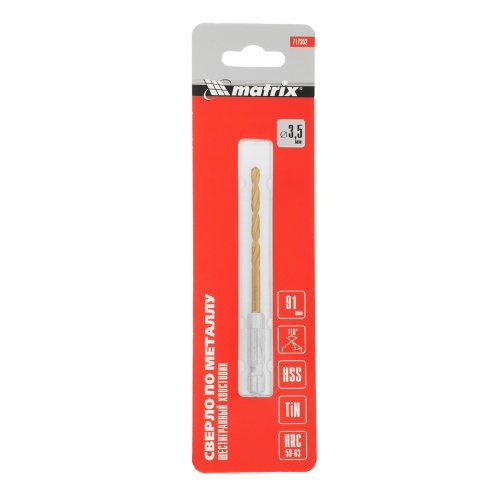Сверло по металлу, 3.5 мм, HSS, нитридтитановое покрытие, шестигранный хвостовик Matrix фото 5