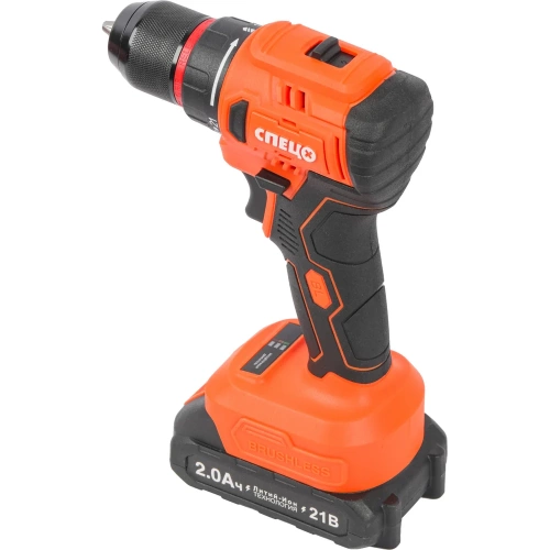 Дрель аккумуляторная Спец БДА-21-Б, (бесщеточный двигатель),21В,2аккум *2,0Ач, Ли-Ион, 0-450/0-1500об/мин,60Нм,реверс,21+1,рег..момента,металл.патрон 10мм,блок.шпинделя,инд.батареи,подсведка,зарядка 4ч,кейс + перчатки СПЕЦ-4131/И-8076-И фото 7