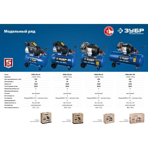Воздушный масляный компрессор ЗУБР Профессионал 320 л/мин, 24 л, 2200 Вт КПМ-320-24 фото 11