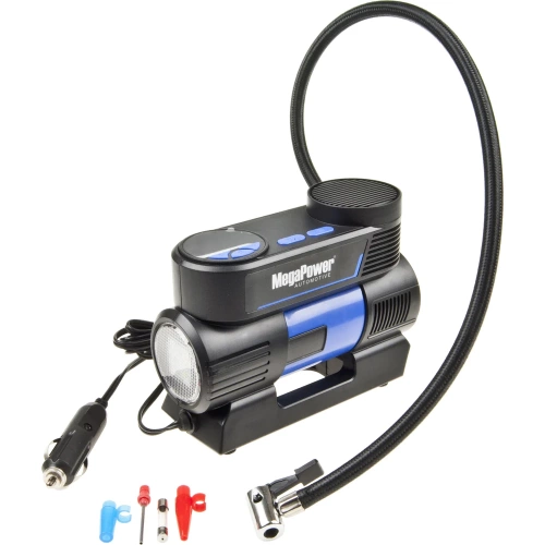 Поршневой компрессор MEGAPOWER 150PSI 20 л/мин, цифровой манометр, автоматический фиксатор давления, 12A, 12V, с LED-фонарём M-53017 фото 4 Поршневой компрессор MEGAPOWER 150PSI 20 л/мин, цифровой манометр, автоматический фиксатор давления, 12A, 12V, с LED-фонарём M-53017 фото 4