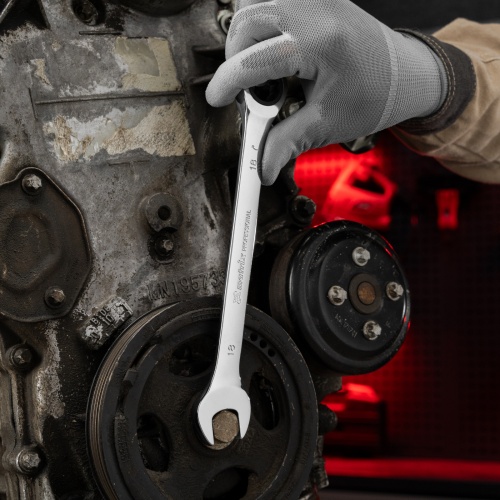 Ключ комбинированный трещоточный, 18 мм, CrV, зеркальный хром Matrix Professional фото 7