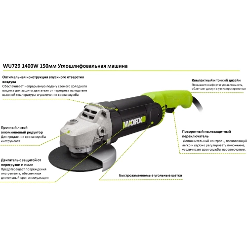 Угловая шлифмашина WORX Professional WU729 фото 3