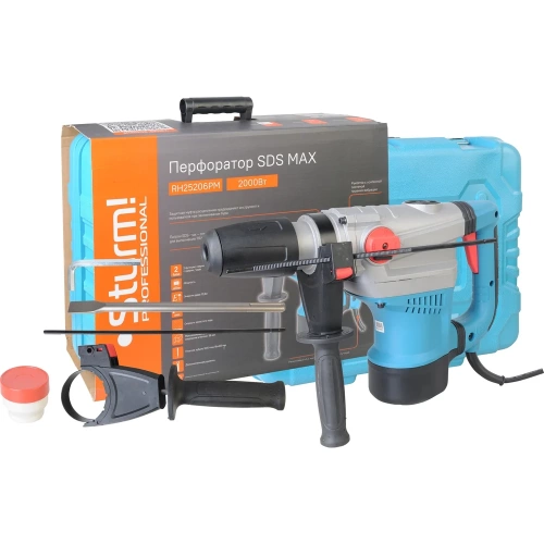 Перфоратор Sturm SDS-MAX 2000Вт, 12Дж, 3900уд/мин, 560об/мин, 2 режима, кейс RH25206PM Перфоратор Sturm SDS-MAX 2000Вт, 12Дж, 3900уд/мин, 560об/мин, 2 режима, кейс RH25206PM