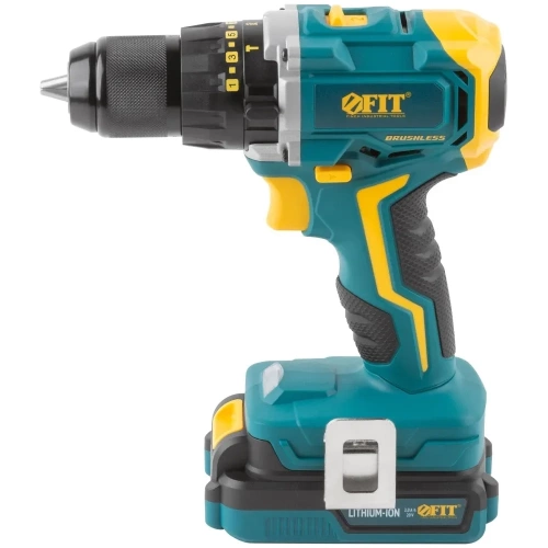 Аккумуляторная дрель-шуруповерт FIT 20,0 В, 0-400/1400 об/мин, 50,0 Нм, 2 Li-Ion 2,0 Ач, 1,5 ч, бесщеточный, резкий наклон, кейс 80130 фото 6