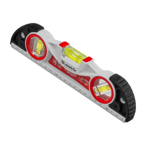 Уровень алюминиевый литой, фрезерованный, 3 глазка, две ударные площадки, 235 мм Matrix фото 2