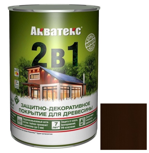 Покрытие алкидное защитно-декоративное для древесины Акватекс 2 в 1 полуматовое Палисандр 0,8 л