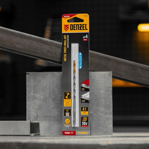 Сверло спиральное по металлу 4 х 119 мм, Р6М5, Golden Tip, удлиненное Denzel фото 7