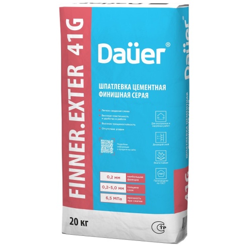 Шпатлевка цементная финишная Dauer Finner Exter 41 G серая 20 кг фото 4