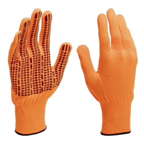 Перчатки трикотажные, синтетическая нить, ПВХ-гель точка, цвет: оранжевый, L, 13 класс Сибртех