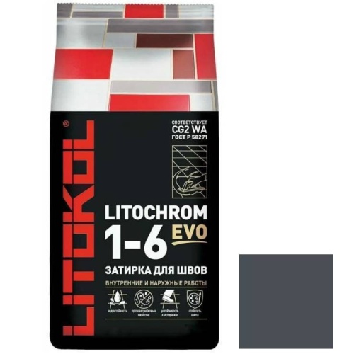 Затирка цементная для швов Litokol Litochrom 1-6 Evo LE.140 мокрый асфальт 25 кг