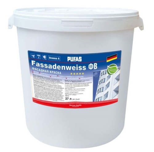 Краска фасадная Pufas Fassadenweiss ФВ A морозостойкая белая 27 л/40,2 кг Краска фасадная Pufas Fassadenweiss ФВ A морозостойкая белая 27 л/40,2 кг