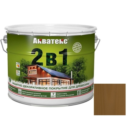Покрытие алкидное защитно-декоративное для древесины Акватекс 2 в 1 полуматовое Дуб 9 л