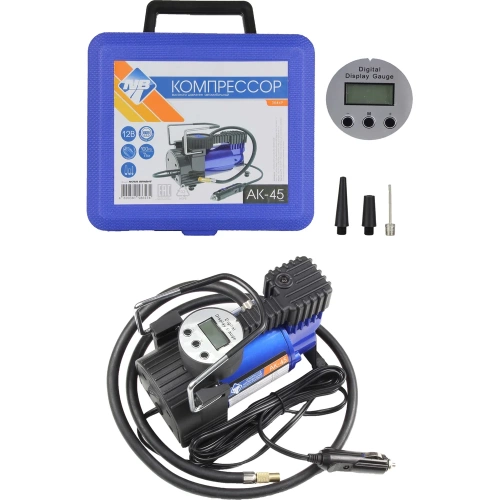 Компрессор Nova Bright АК-45, до 45 л/мин., 100 PSI, 12В, синий металлический корпус, пластиковый кейс, цифровой манометр, автостоп 36449 фото 4