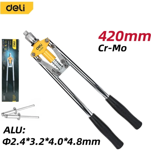 Двуручный заклепочник DELI DL2320 430 мм, CrMo, диаметр заклепок 3.2, 4.0, 4.8 мм, прорезиненные рукояти 133034 фото 9 Двуручный заклепочник DELI DL2320 430 мм, CrMo, диаметр заклепок 3.2, 4.0, 4.8 мм, прорезиненные рукояти 133034 фото 9