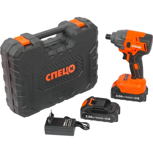 Набор Шуруповерт ударный Спец БИА-21-Б, (бесщеточный двигатель),21В,2аккум *2,0Ач,скорость0-3000 об/ми, частота ударов 0-4200 уд/мин,макс крут момент 220Нм, подсведка,зарядка 4ч,кейс, цв.кор + перчатки СПЕЦ-4132/ВС-136-0272 фото 3