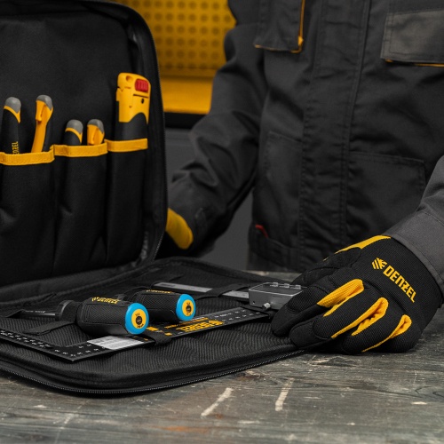 Сумка для инструмента, 400х170х300 мм, 3 отделения, 28 карманов, наплечный ремень Denzel фото 14