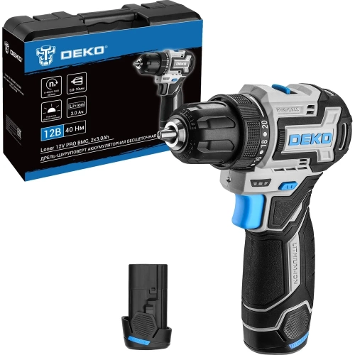Аккумуляторная бесщеточная компактная дрель-шуруповерт DEKO Loner 12V PRO в кейсе, 12В, 2x3.0Ач 085-1011 Аккумуляторная бесщеточная компактная дрель-шуруповерт DEKO Loner 12V PRO в кейсе, 12В, 2x3.0Ач 085-1011