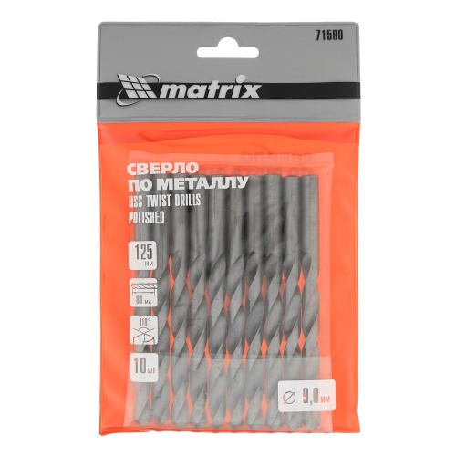 Сверло по металлу, 9 мм, полированное, HSS, 10 шт, цилиндрический хвостовик Matrix фото 5