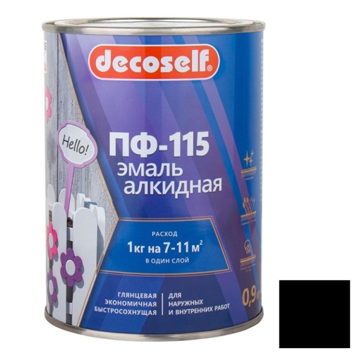 Эмаль Pufas Decoself ПФ-115 черная 0,9 кг/0,67 л
