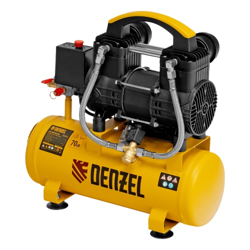Компрессор безмасл. малошумный DLP-950/10, 950Вт,10 л, 2850 об/мин, 170 л/мин Denzel фото 4