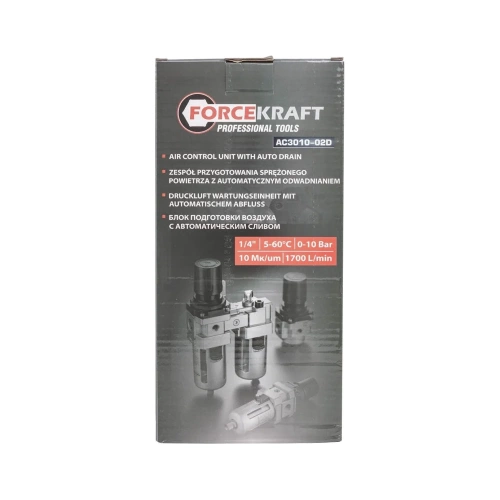 Блок подготовки воздуха Forcekraft 1/4'' фильтр-регулятор + лубрикатор, автоматический слив, 10Мк, 1700 л/мин FK-AC3010-02D(54389) фото 8