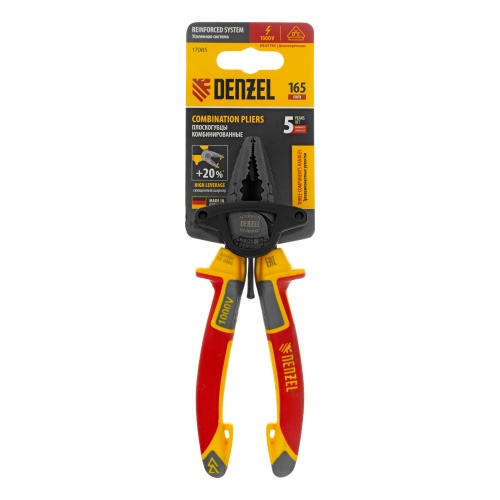 Плоскогубцы комбинированные, диэлектрические трехкомпонентные рукоятки до 1000 В, 165 мм Denzel фото 6
