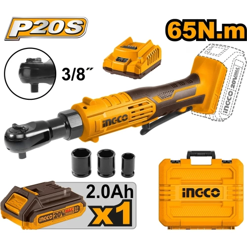 Аккумуляторная угловая трещотка INGCO 3/8 20 В 2.0 Ач 1хАКБ 2 Ач и ЗУ CDRLI2060152 фото 3 Аккумуляторная угловая трещотка INGCO 3/8 20 В 2.0 Ач 1хАКБ 2 Ач и ЗУ CDRLI2060152 фото 3