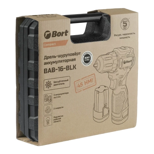 Дрель-шуруповерт аккумуляторная BORT BAB-16-BLK (2x2Ah+ЗУ) 93414868 фото 4