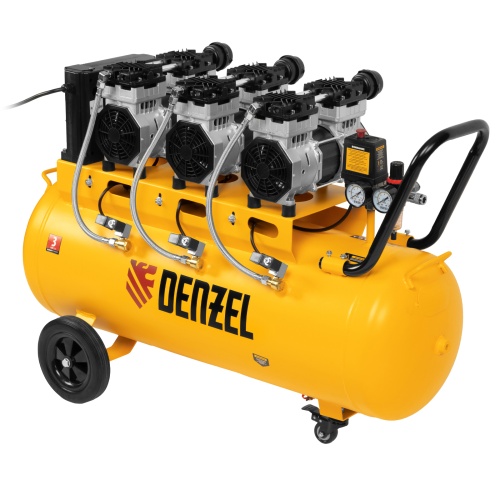 Компрессор безмасляный, малошумный  DLS 2250/100, 2250 Вт, 3x750, 100 л, 410 л/мин блок управления/ Denzel фото 2