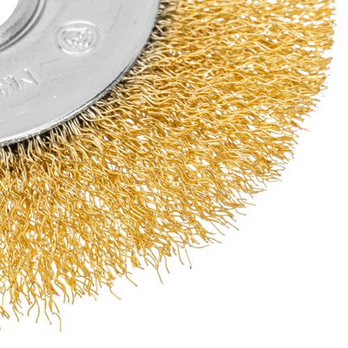 Щетка для УШМ, 125 мм, посадка 22.2 мм, плоская, латунированная витая проволока Matrix фото 4