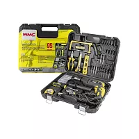 Набор инструментов WMC TOOLS 95 предметов, дрель ударная , набор бит, сверло плоск, уровень ,ножовка ,кл разводной ,рулетка ,ножовка ,уровень ,нож, комплект метиз WMC-1095(50786)