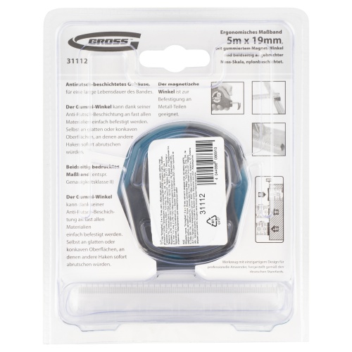 Рулетка "Schlagfest",5 м x 19 мм,магнитный обрезиненный зацеп,двусторонняя шкала,Нейлоновое покрытие,автоматическая фиксация Gross фото 7 Рулетка "Schlagfest",5 м x 19 мм,магнитный обрезиненный зацеп,двусторонняя шкала,Нейлоновое покрытие,автоматическая фиксация Gross фото 7