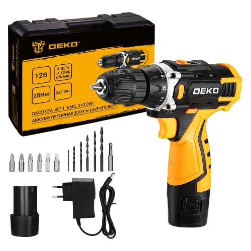 Аккумуляторная дрель-шуруповерт DEKO DKCD12V SET1 в кейсе + оснастка 13 шт, 2_2,0 А·ч 083-1022