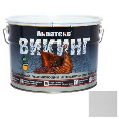 Антисептик для дерева гибридный Акватекс Викинг лессирующий полуматовый белый 9 л