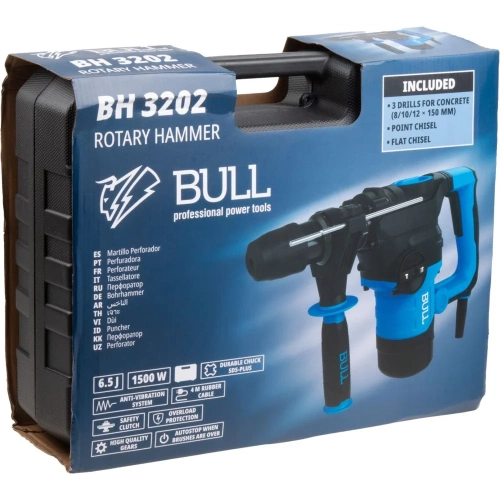 Перфоратор BULL BH 3202 в чем. 1500 Вт, 6,5 Дж, 32 мм, 2 реж. + 2 зуб., 3 сверла, SDS-plus 1325783 фото 9