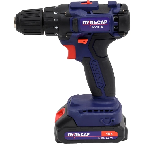 Аккумуляторная безударная дрель ПУЛЬСАР ДА 18-40 18 В, 40 Hm, Li-on, 2,0 Ah, 2 аккумулятора, кейс 916-967 фото 3 Аккумуляторная безударная дрель ПУЛЬСАР ДА 18-40 18 В, 40 Hm, Li-on, 2,0 Ah, 2 аккумулятора, кейс 916-967 фото 3