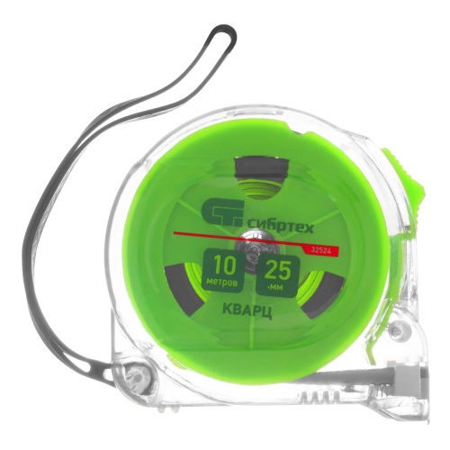 Рулетка Кварц,прозрачный корпус,амортизатор,10 м х 25 мм Сибртех фото 4