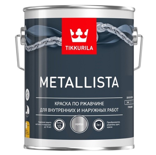 Краска по ржавчине Tikkurila Metallista глянцевая серебряная 2,3 л