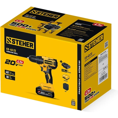 Дрель-шуруповерт, STEHER 20 В, 40 Н·м, 2 АКБ LMS (2 А·ч), сумка CD-40-22 фото 3 Дрель-шуруповерт, STEHER 20 В, 40 Н·м, 2 АКБ LMS (2 А·ч), сумка CD-40-22 фото 3