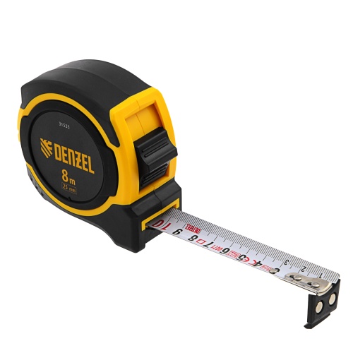 Рулетка 8м х 25мм, двухкомп. корпус, магнитный обрезиненный зацеп Denzel фото 4