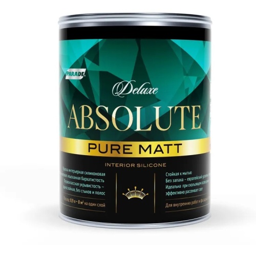 Краска интерьерная силиконовая Parade Deluxe Absolute pure matt База А 0,9 л Краска интерьерная силиконовая Parade Deluxe Absolute pure matt База А 0,9 л