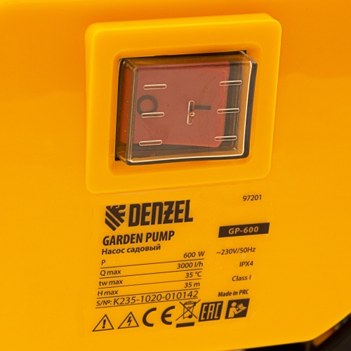 Садовый поверхностный насос GP 600, 600 Вт, 3000 л/ч, подъем 35 м, пластик Denzel фото 7