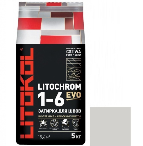 Затирка цементная для швов Litokol Litochrom 1-6 Evo LE.100 Пепельно - белая 5 кг