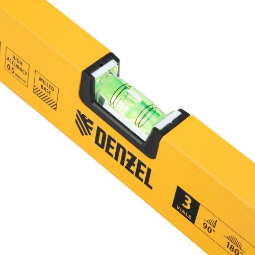 Уровень алюминиевый, магнит, фрезерованный, 3 глазка (1 зеркал.) 0,5 мм/м, 800 мм Denzel фото 5