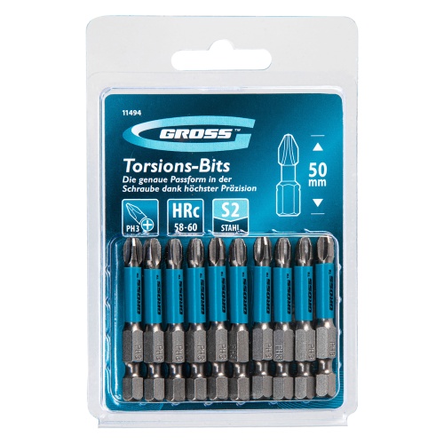 Бита торсионная PH3 x 50 мм, для ударных шуруповертов, 10 шт. Gross фото 2